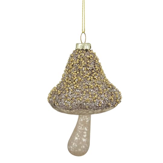 Mushroom Glass Christmas Ornament - 4.75" - Champagne Gold Finish